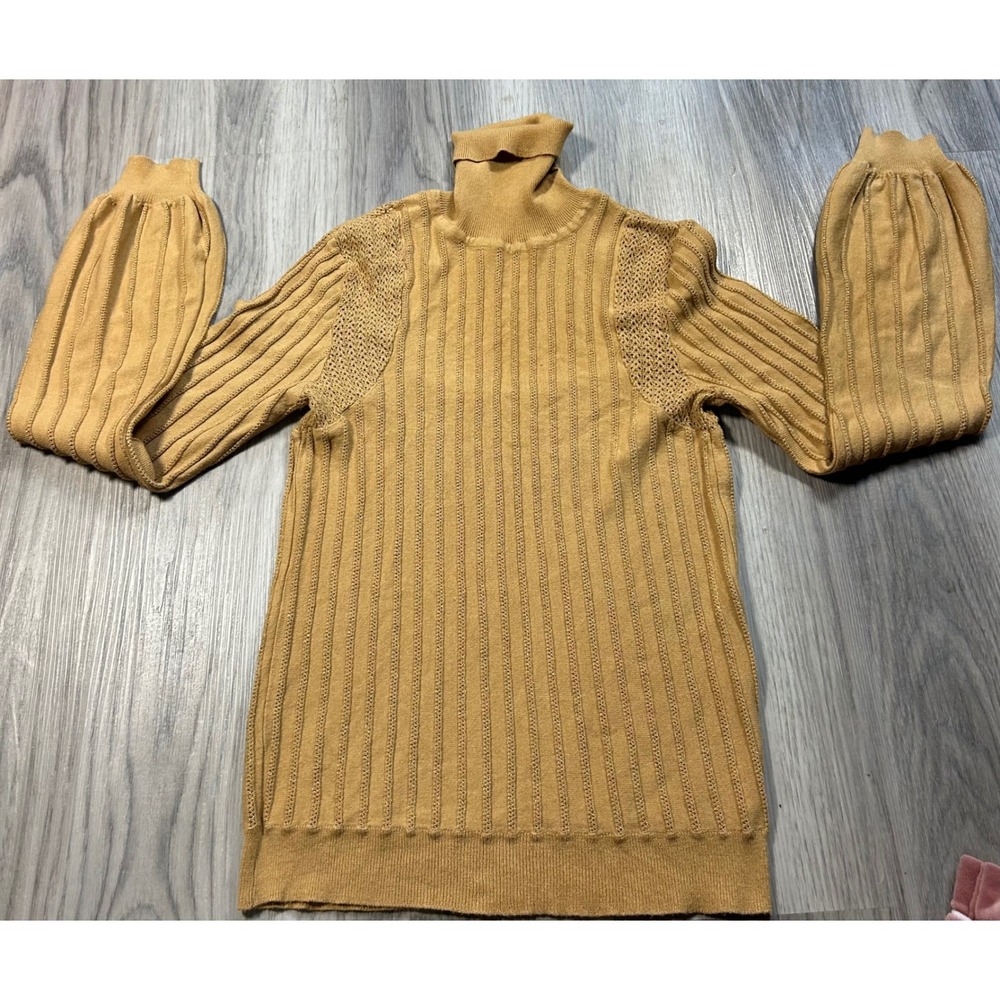 Vintage Arden B Knit Turtleneck‎ Sweater Gold Puff Sleeve Cutout Sweater y2k S ?
